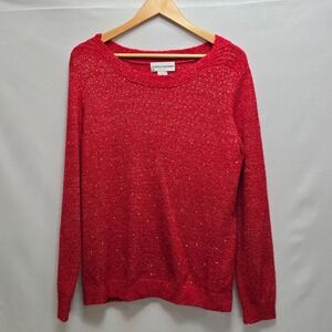 Cathy Daniels Red Gold Sparkly Knit Holiday Sweater LS Women's Size L Christmas